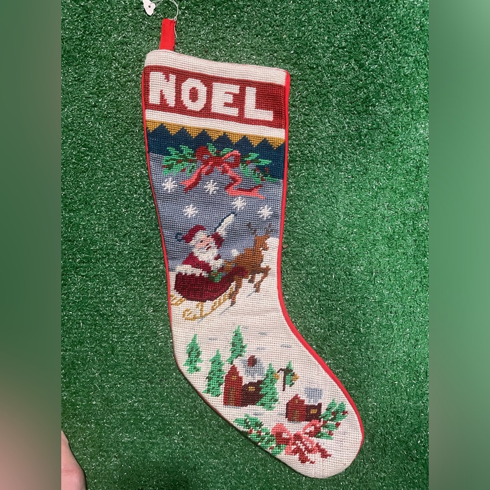 Vintage Handmade Cross Stitch Christmas Stocking